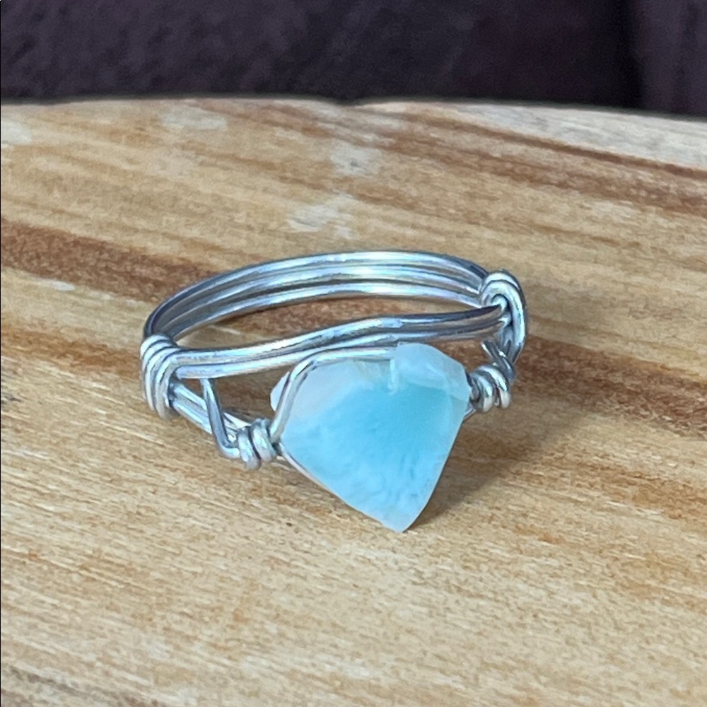 Hand Crafted Silver Wire Ring with Larimar Stone